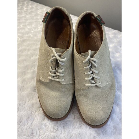 VTG GH Bass Women's Size 7 M Light Tan Suede Leather Lace Up Oxfords Shoes Flaws - Picture 1 of 9